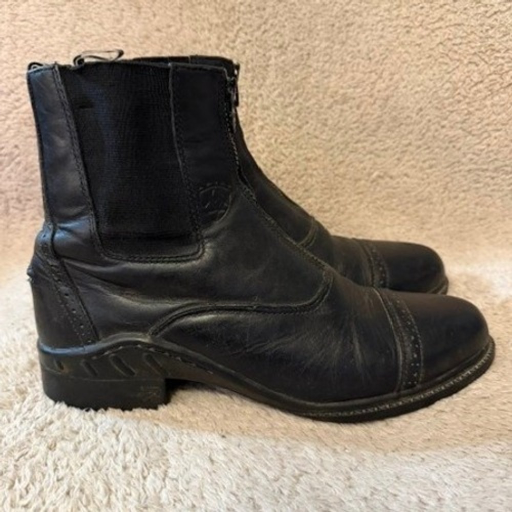 Ariat Heritage Front Zip Paddock Boots Womens 11 Black Leather Riding EUC
